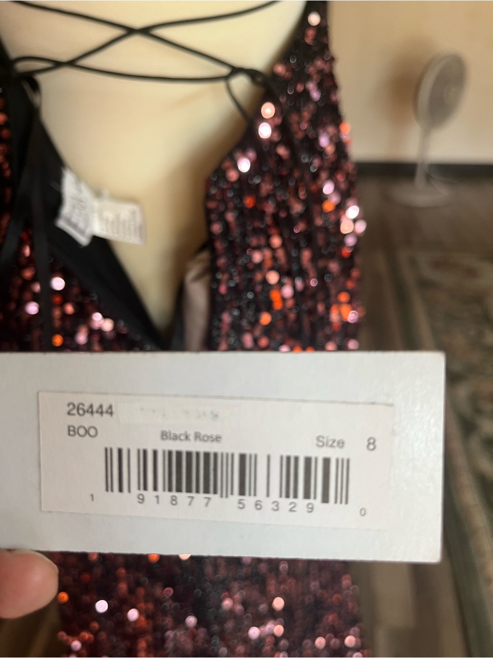 Sequin Halter Evening Gown in Black Rose - Picture 7 of 9
